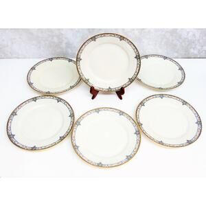 VTG Limoges France Set (6) TROY LUNCHEON PLATES 8.75" Dinnerware Blue Pink Rose